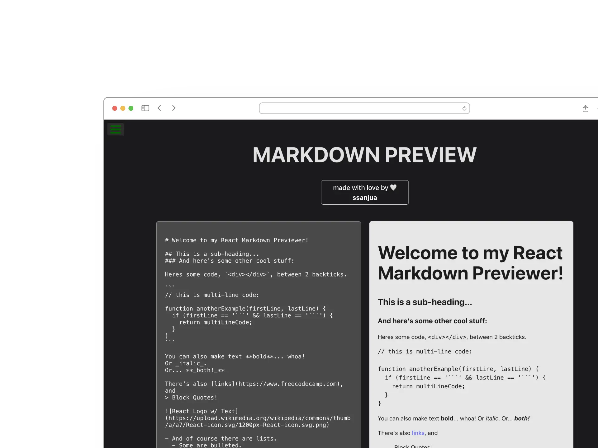 Project Markdown Previewer
